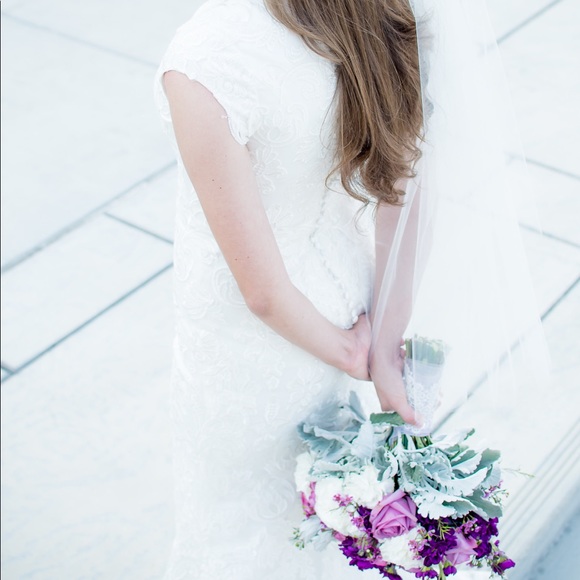 Wedding Dress - High V-Neck, Cap Sleeve, Fit and Flare Wedding Dress - Picture 2 of 11